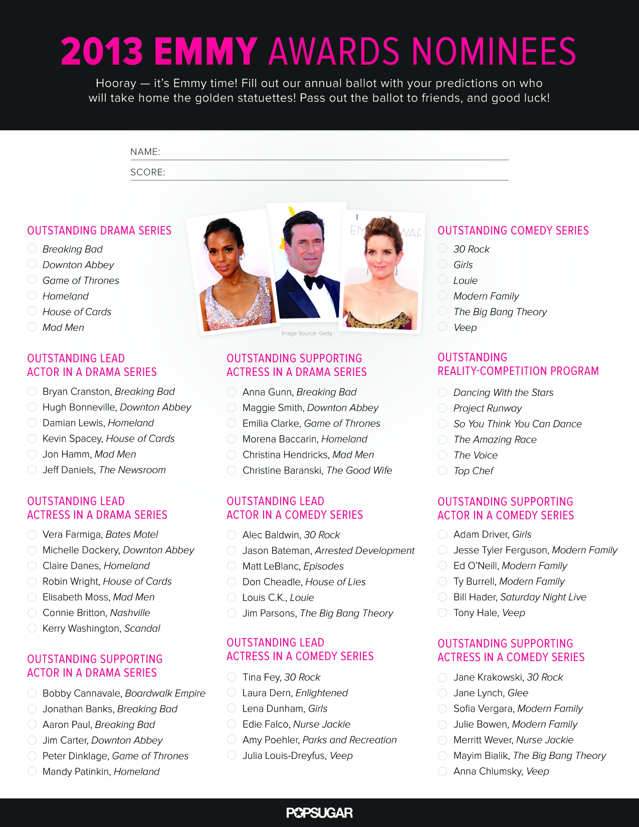 Printable Emmy Ballot 2013 POPSUGAR Entertainment